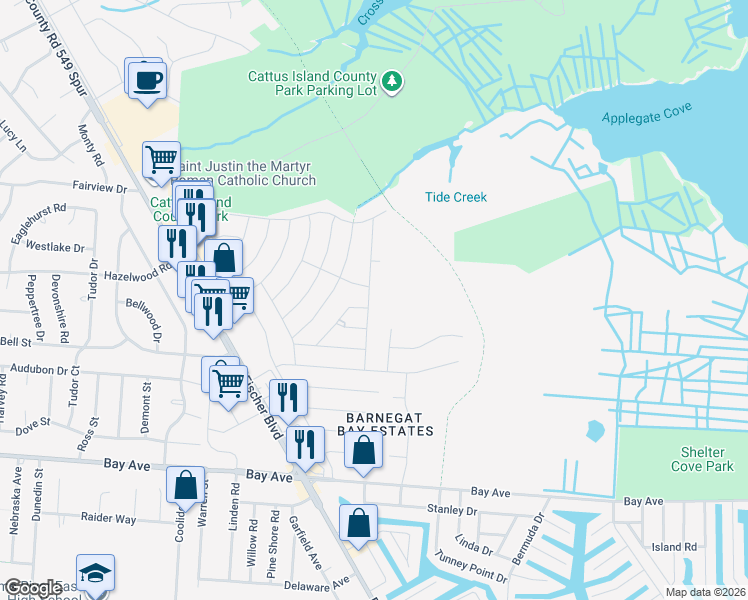 map of restaurants, bars, coffee shops, grocery stores, and more near 913 Harrison Road in Toms River