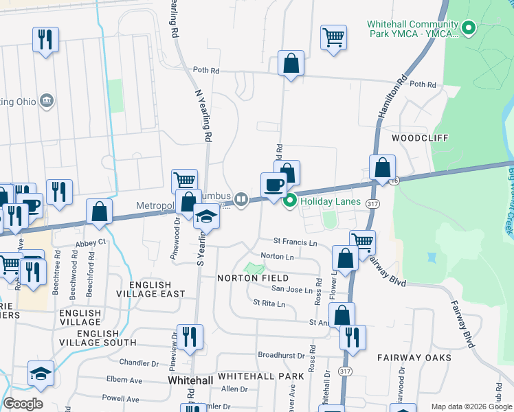 map of restaurants, bars, coffee shops, grocery stores, and more near 4495 East Broad Street in Columbus
