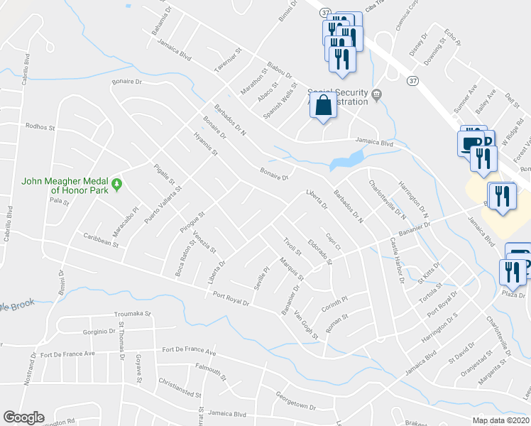 map of restaurants, bars, coffee shops, grocery stores, and more near 19 Ravenna Court in Toms River