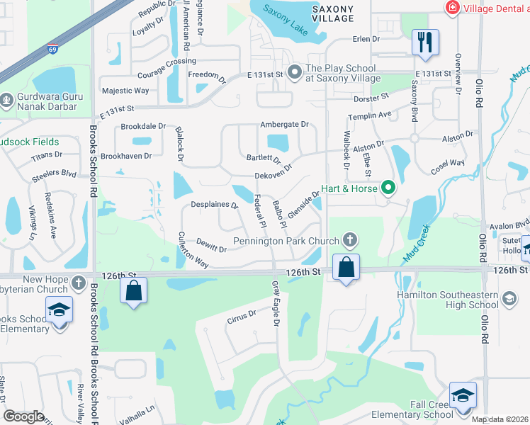 map of restaurants, bars, coffee shops, grocery stores, and more near 12783 Federal Place in Fishers