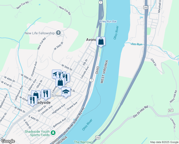 map of restaurants, bars, coffee shops, grocery stores, and more near 231 East 35th Street in Shadyside