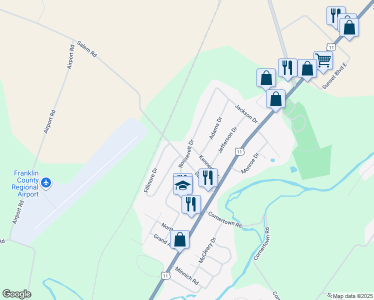map of restaurants, bars, coffee shops, grocery stores, and more near 125 Kennedy Drive in Chambersburg