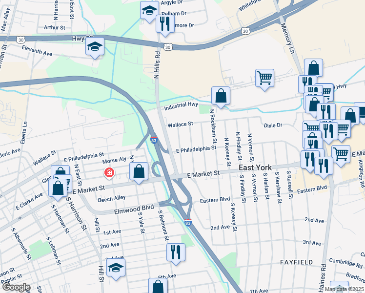 map of restaurants, bars, coffee shops, grocery stores, and more near 109 North Oxford Street in East York