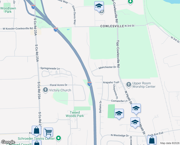 map of restaurants, bars, coffee shops, grocery stores, and more near 1090 Windsor Crossing in Tipp City