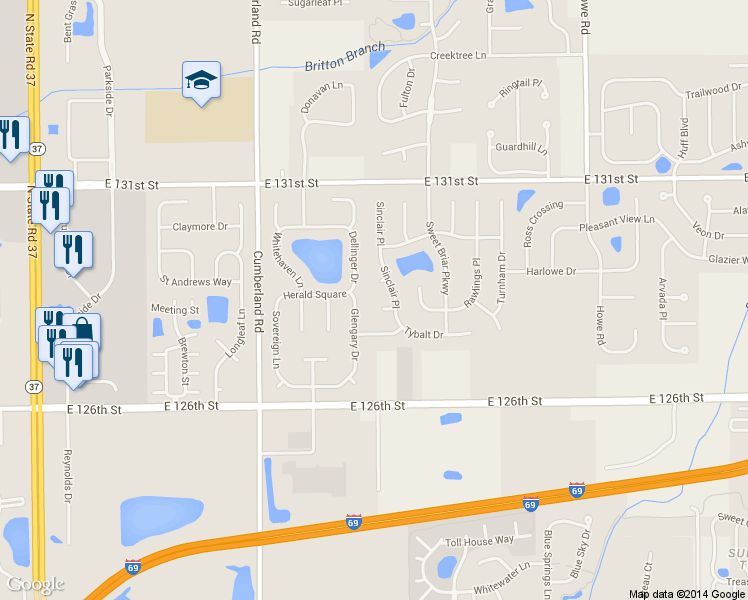 map of restaurants, bars, coffee shops, grocery stores, and more near 10022 Sanger Drive in Fishers