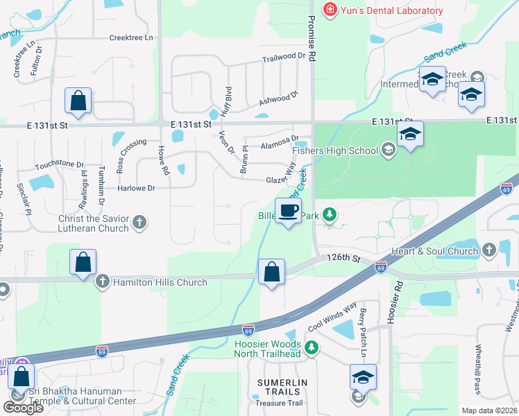 map of restaurants, bars, coffee shops, grocery stores, and more near 12782 Granite Ridge Circle in Fishers