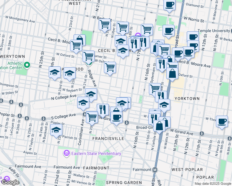 map of restaurants, bars, coffee shops, grocery stores, and more near in Philadelphia