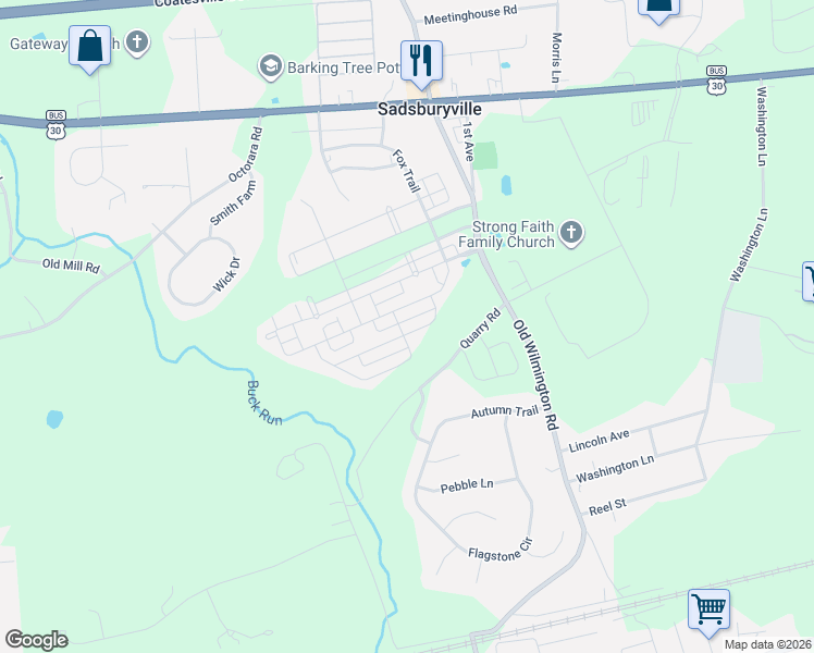 map of restaurants, bars, coffee shops, grocery stores, and more near 512 Boyce Street in Coatesville