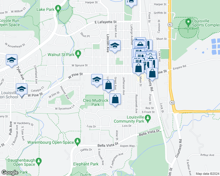 map of restaurants, bars, coffee shops, grocery stores, and more near 508 Lincoln Avenue in Louisville