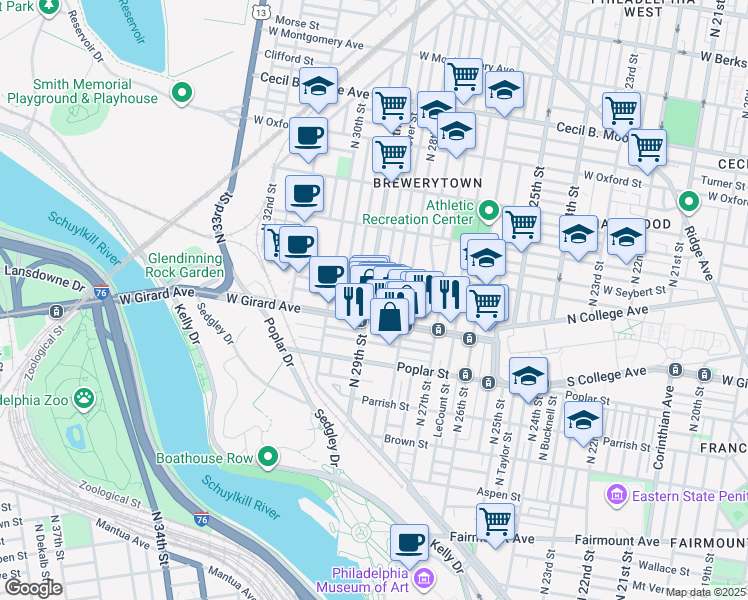 map of restaurants, bars, coffee shops, grocery stores, and more near in Philadelphia