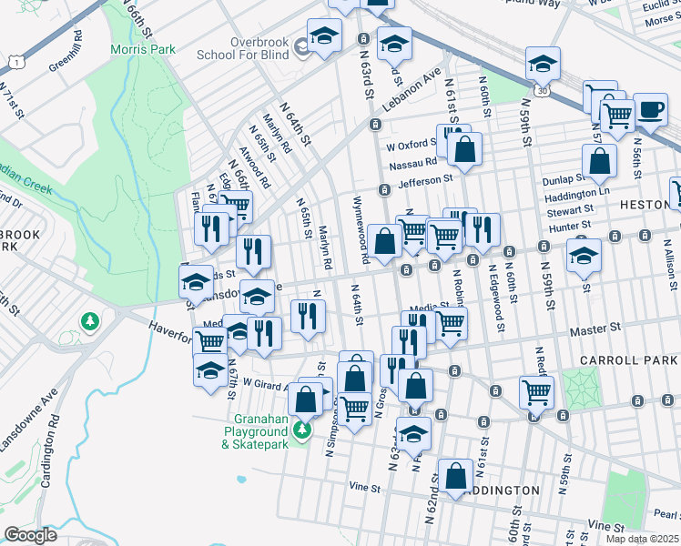 map of restaurants, bars, coffee shops, grocery stores, and more near in Philadelphia