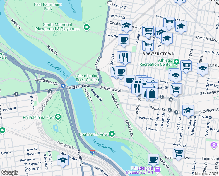 map of restaurants, bars, coffee shops, grocery stores, and more near in Philadelphia