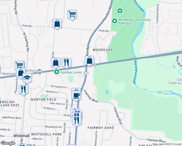 map of restaurants, bars, coffee shops, grocery stores, and more near 4801 East Broad Street in Columbus