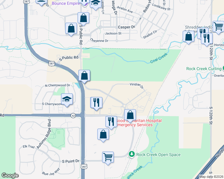 map of restaurants, bars, coffee shops, grocery stores, and more near 585 Viridian Drive in Lafayette