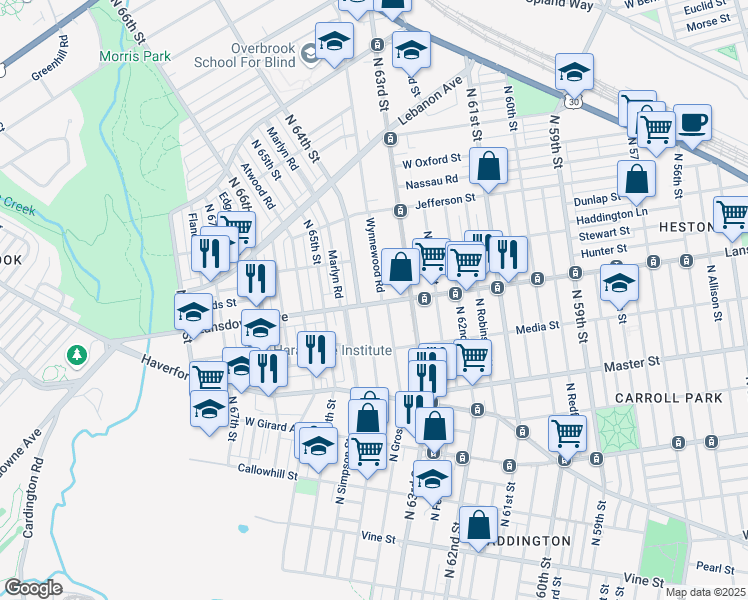 map of restaurants, bars, coffee shops, grocery stores, and more near in Philadelphia
