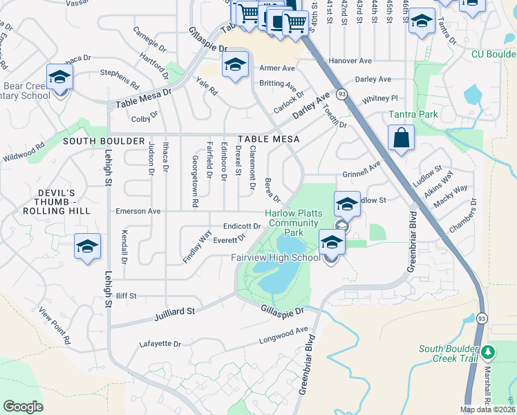 map of restaurants, bars, coffee shops, grocery stores, and more near 3655 Emerson Avenue in Boulder