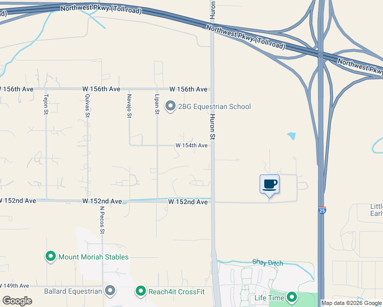map of restaurants, bars, coffee shops, grocery stores, and more near 964 West 154th Avenue in Broomfield