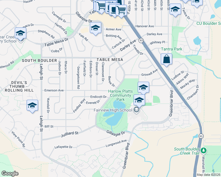 map of restaurants, bars, coffee shops, grocery stores, and more near 3710 Emerson Avenue in Boulder