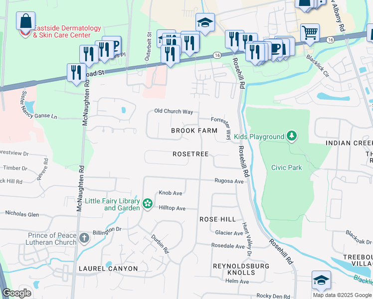 map of restaurants, bars, coffee shops, grocery stores, and more near 6511 Firethorn Avenue in Reynoldsburg