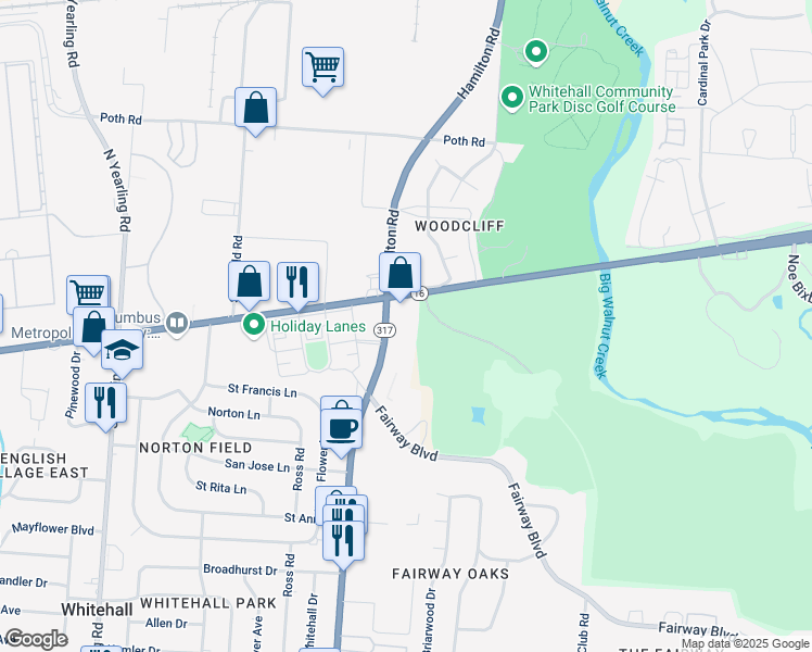 map of restaurants, bars, coffee shops, grocery stores, and more near 4801 East Broad Street in Columbus