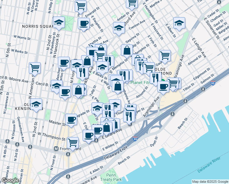 map of restaurants, bars, coffee shops, grocery stores, and more near 636 Gaul Street in Philadelphia