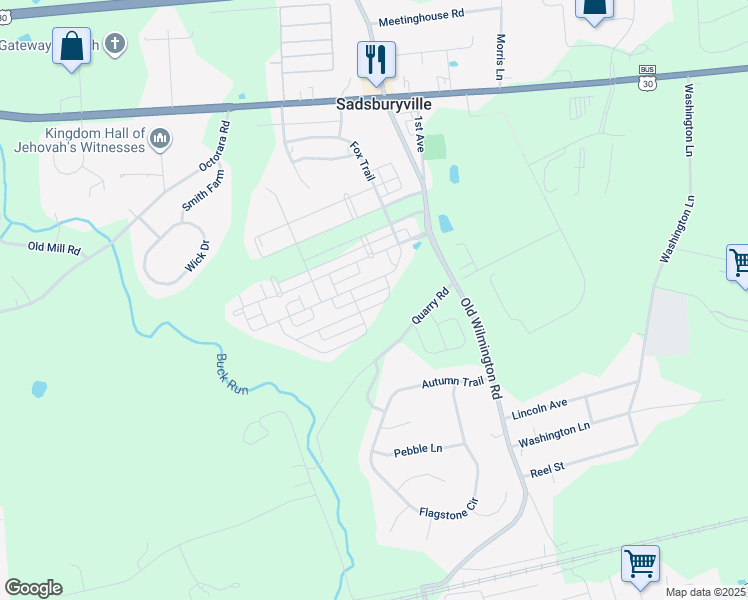 map of restaurants, bars, coffee shops, grocery stores, and more near 504 Boyce Street in Coatesville