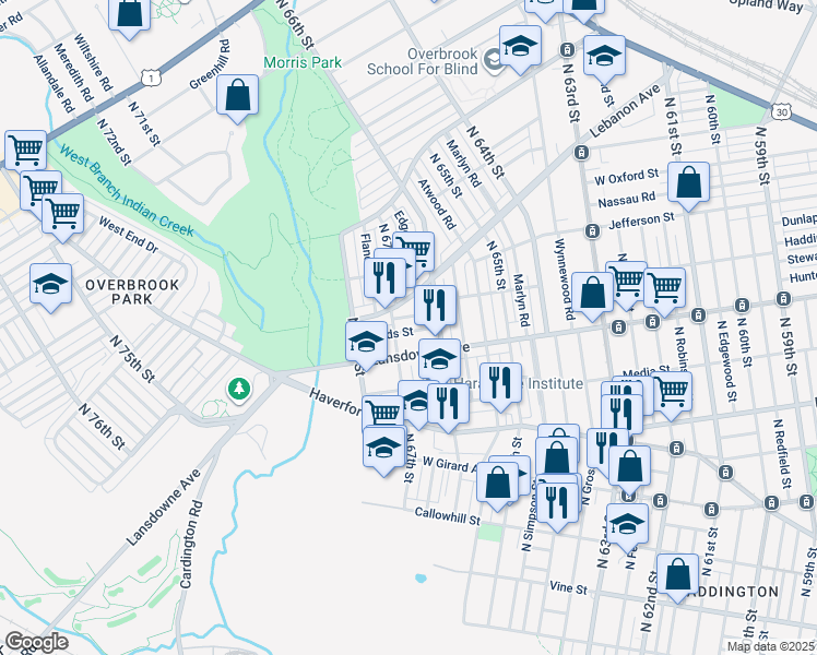 map of restaurants, bars, coffee shops, grocery stores, and more near in Philadelphia
