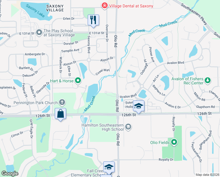 map of restaurants, bars, coffee shops, grocery stores, and more near 12815 Olio Road in Fishers