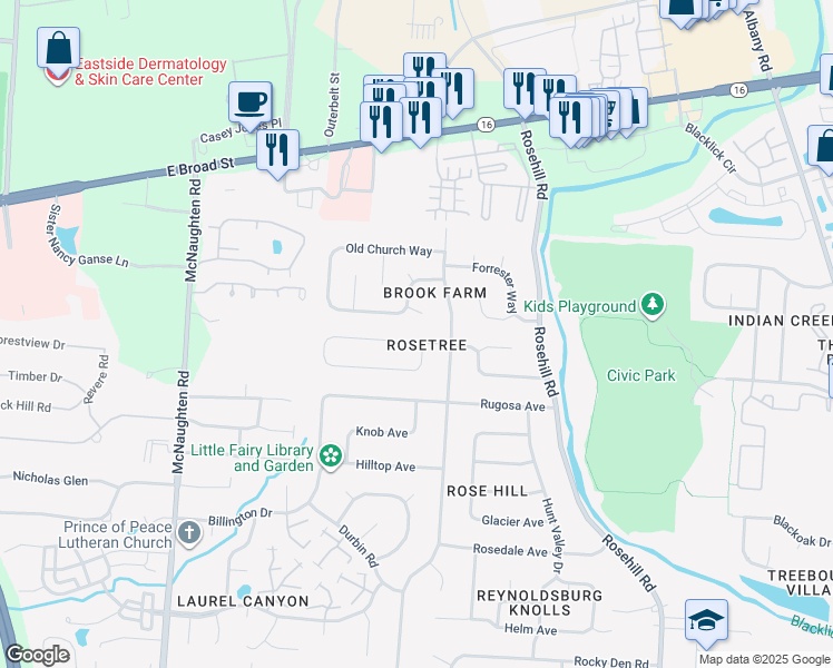 map of restaurants, bars, coffee shops, grocery stores, and more near 6511 Firethorn Avenue in Reynoldsburg