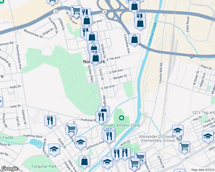 map of restaurants, bars, coffee shops, grocery stores, and more near 41 East 5th Avenue in York