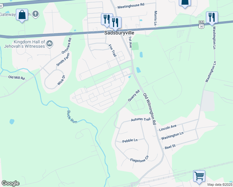 map of restaurants, bars, coffee shops, grocery stores, and more near 504 Boyce Street in Coatesville