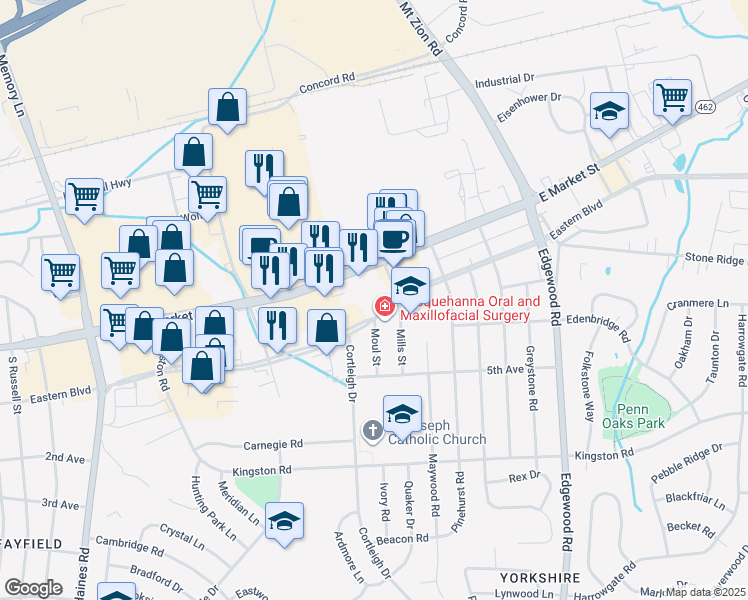 map of restaurants, bars, coffee shops, grocery stores, and more near 2925 Eastern Boulevard in East York