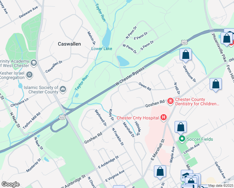 map of restaurants, bars, coffee shops, grocery stores, and more near 939 Kirby Drive in West Chester