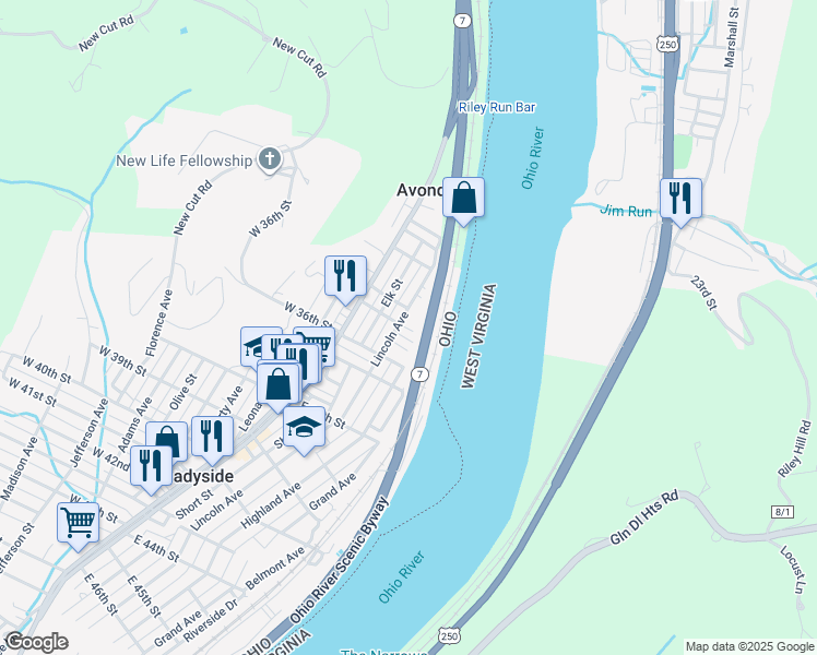 map of restaurants, bars, coffee shops, grocery stores, and more near 231 East 35th Street in Shadyside