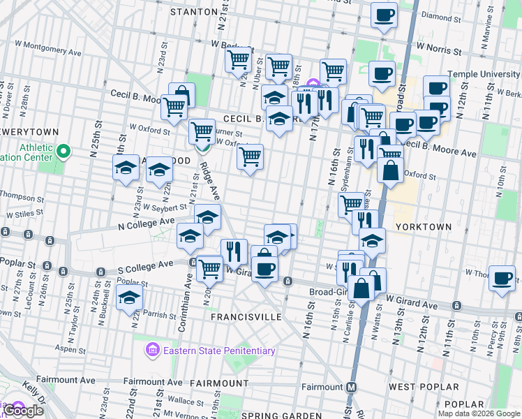 map of restaurants, bars, coffee shops, grocery stores, and more near in Philadelphia