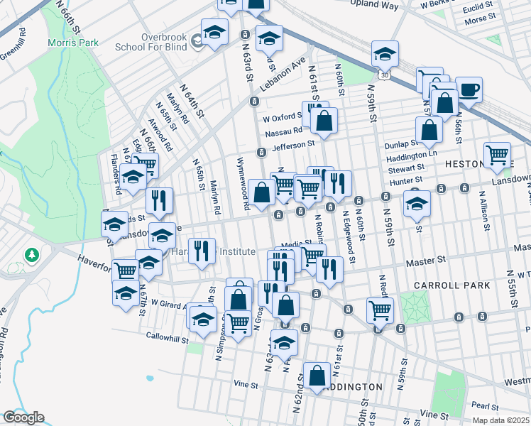 map of restaurants, bars, coffee shops, grocery stores, and more near in Philadelphia