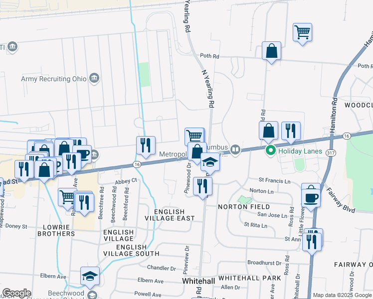 map of restaurants, bars, coffee shops, grocery stores, and more near 4284 East Broad Street in Whitehall