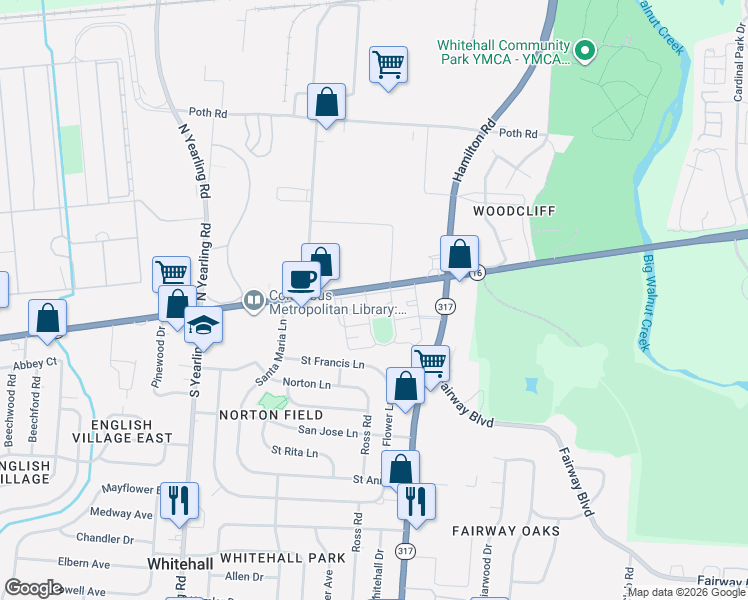 map of restaurants, bars, coffee shops, grocery stores, and more near 17 Fairway Boulevard in Whitehall