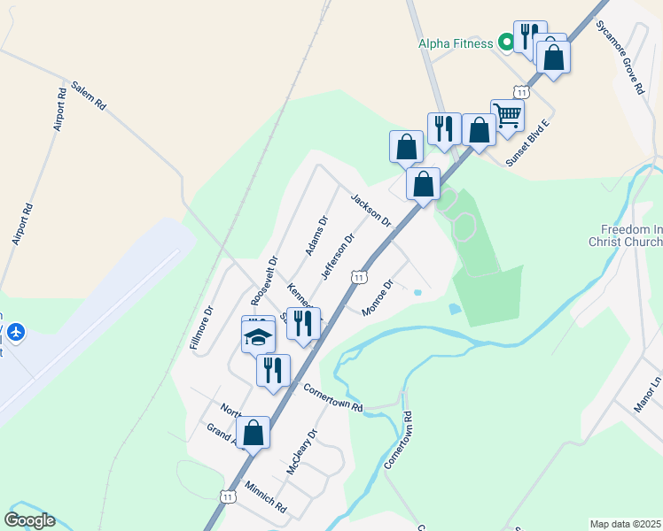 map of restaurants, bars, coffee shops, grocery stores, and more near 2938 Jefferson Drive in Chambersburg
