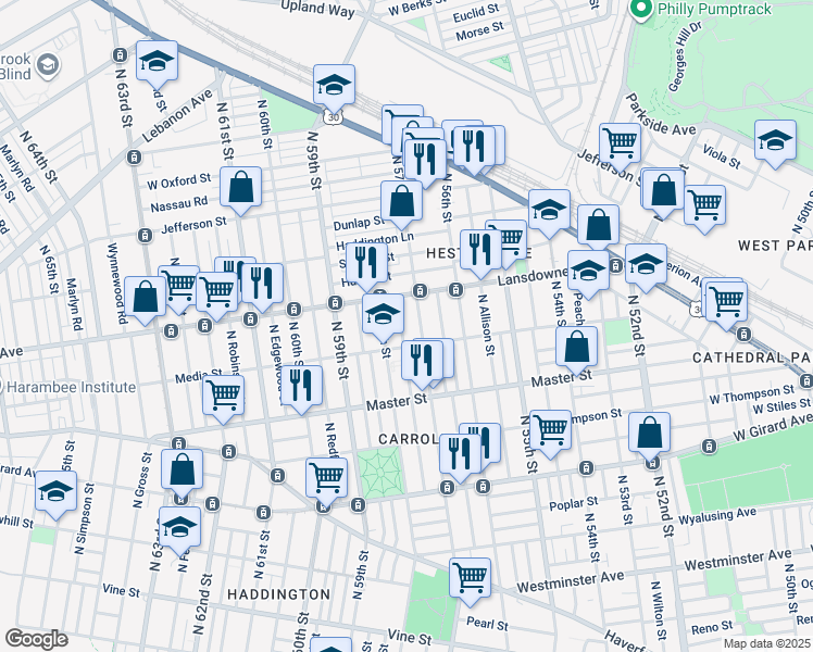 map of restaurants, bars, coffee shops, grocery stores, and more near 1527 North Alden Street in Philadelphia