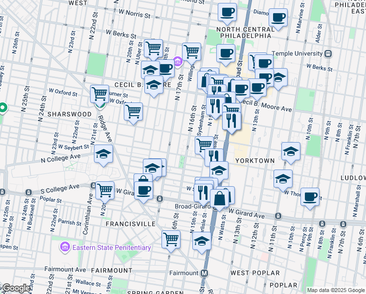 map of restaurants, bars, coffee shops, grocery stores, and more near 4 Master Street in Philadelphia