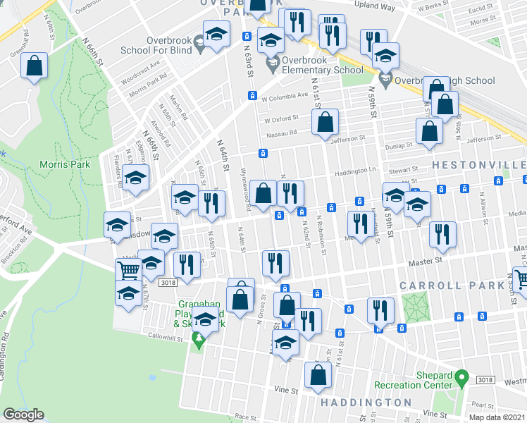map of restaurants, bars, coffee shops, grocery stores, and more near in Philadelphia