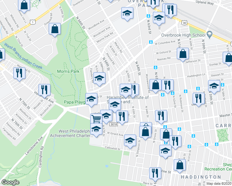 map of restaurants, bars, coffee shops, grocery stores, and more near in Philadelphia