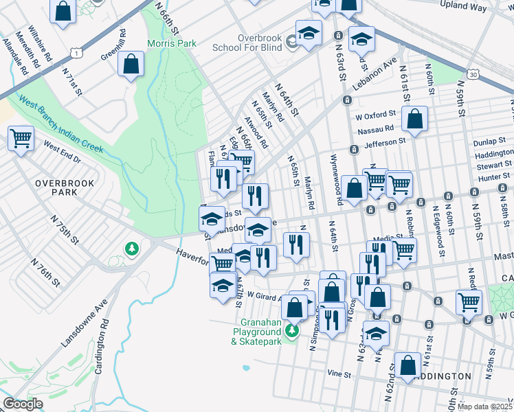 map of restaurants, bars, coffee shops, grocery stores, and more near in Philadelphia