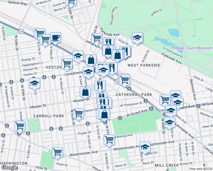 map of restaurants, bars, coffee shops, grocery stores, and more near in Philadelphia