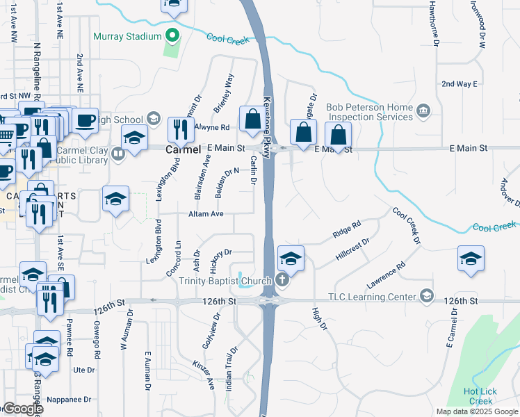 map of restaurants, bars, coffee shops, grocery stores, and more near 795 Altam Avenue in Carmel