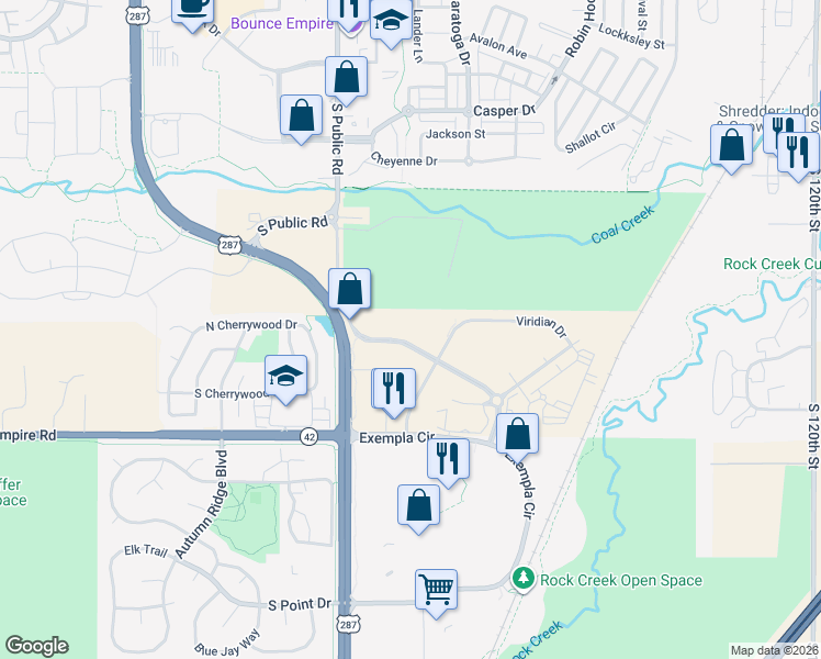 map of restaurants, bars, coffee shops, grocery stores, and more near 550 Viridian Drive in Lafayette