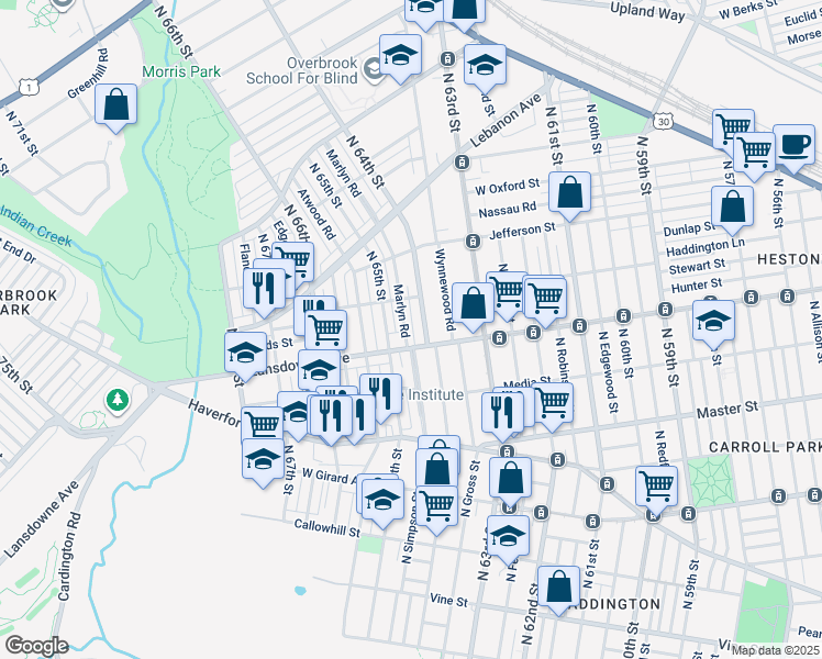 map of restaurants, bars, coffee shops, grocery stores, and more near 817 Marlyn Road in Philadelphia