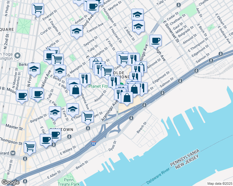 map of restaurants, bars, coffee shops, grocery stores, and more near in Philadelphia