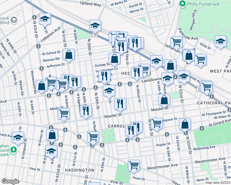 map of restaurants, bars, coffee shops, grocery stores, and more near 1535 North Alden Street in Philadelphia